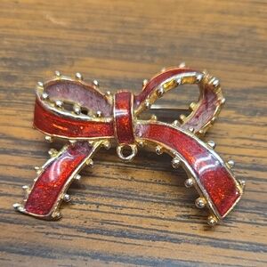Elegant Red Bow Brooch